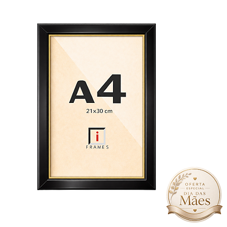 Moldura A4 21x30 cm Larga 3 cm Para Certificado Diploma Com Vidro - FILETE OURO