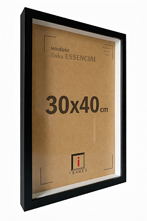 Moldura 30x40 cm Caixa Alta 3x1,5 cm C/ Espaçamento 1,8 cm C/ Vidro - PRETA