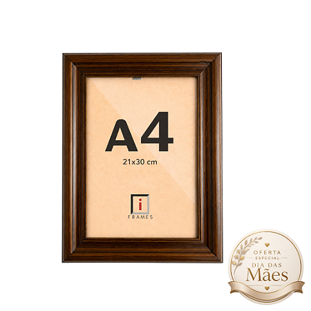 Moldura A4 21x30 cm Tradicional Com Vidro - MARROM