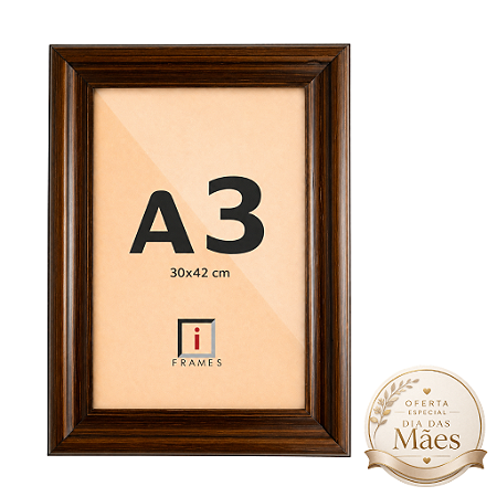 Moldura A3 30x42 cm Tradicional Com Vidro - MARROM