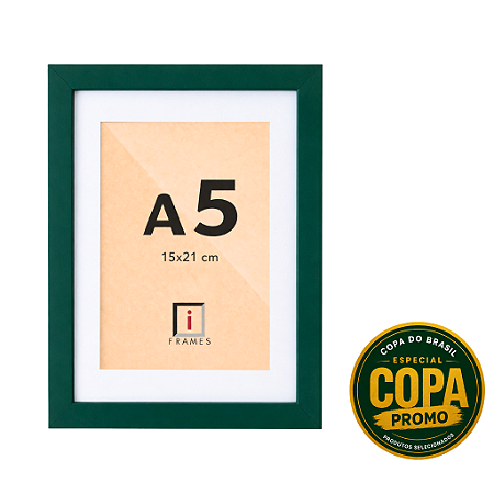Moldura Quadro A5 15x21 cm P/ Imagens Fotos C/ Paspatur 3cm - C/ Vidro - VERDE - Especial Copa