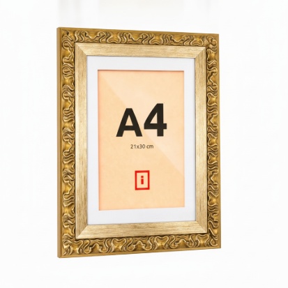 Moldura A4 21x30 cm Premium Clássica Ornamental C/ Acabamento Dourada Com Paspatur