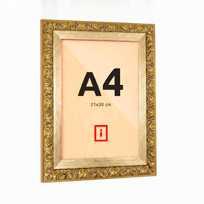 Moldura Premium A4 21x30 cm - C/ Vidro - Clássica Ornamental C/ Dourada