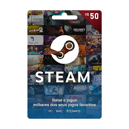 Cartão Presente Steam Brasil R$50 - ShopB - 10 anos!