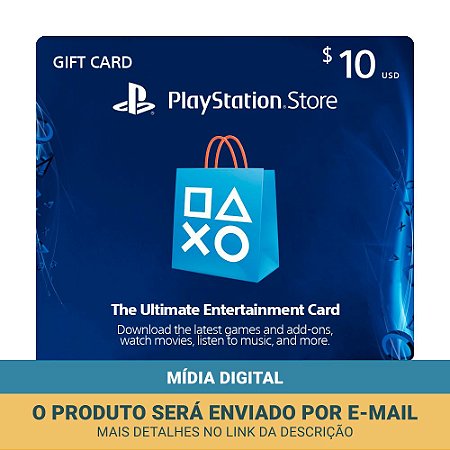 Cartão Presente $10 (dólares) PSN Americana - Sony - ShopB - 11 anos!