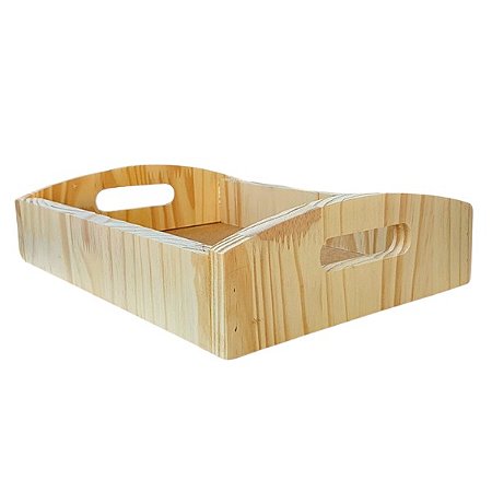Bandeja em pinus alça curva 27x22x6cm