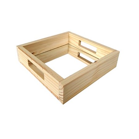 Bandeja espelhada em pinus alça reta 28x28x7cm