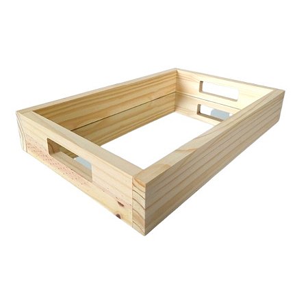 Bandeja espelhada em pinus alça reta 430x28x7cm