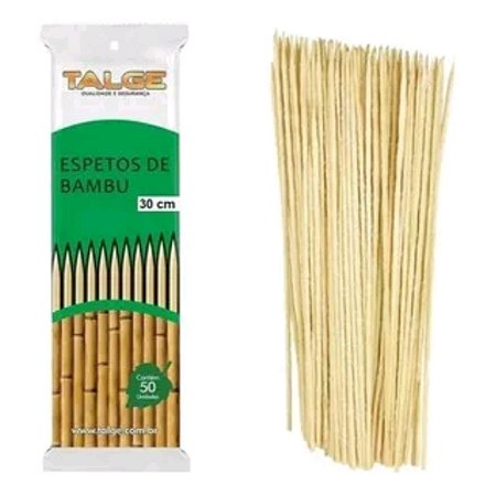 Espeto para churrasco 30cm bambu pct com 50un