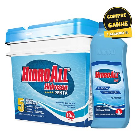 Cloro Granulado Multifunção 5 em 1 Hidrosan Penta 10 kg + BRINDE: Algicida 1 litro