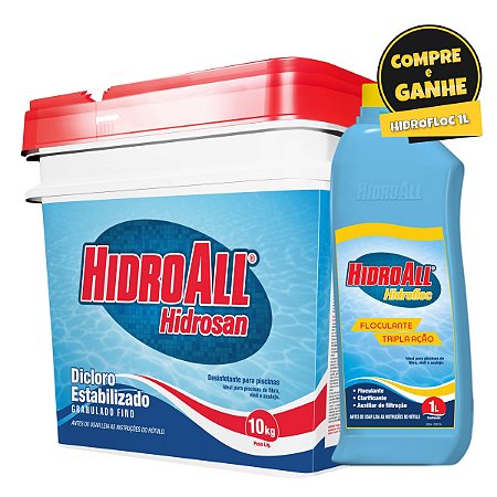 Cloro Granulado Hidrosan Plus 10 kg + BRINDE: Hidrofloc 1 litro