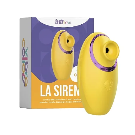 La Sirena Collors vibrador 3 em 1, língua estimuladora, ondas de pressão e função tapping amarelo e roxo