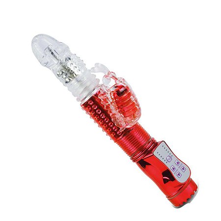 Vibrador Coelho do prazer luxury vermelho multifuncional com movimento de rotação