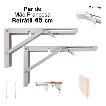 Kit 2 Suportes Mão Francesa Cantoneira Dobrável Retrátil Reforçada 45cm
