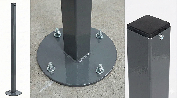 Poste metálico de fabricação robusta, projetado para apoio das placas de sinalização externa