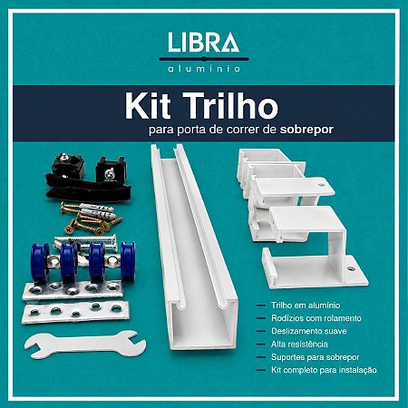 Kit Trilho p/ Porta de Correr 1,60m c/ Suportes Branco