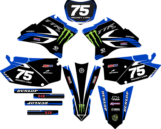 KIT ADESIVOS GRAFICOS TTR230 BIKER  MOTOCROSS YAMAHA BLACK