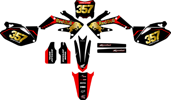 KIT ADESIVOS GRAFICOS CRF250 450 IMPORTADA TODAS REDBULL GOLD
