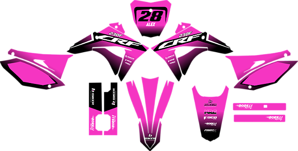 KIT ADESIVOS GRAFICOS CRF230F BIKER EL1TE NEXT PINKÃO