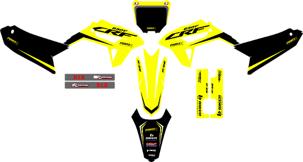 KIT ADESIVOS GRAFICOS CRF230F BIKER R1DE YELLOW BLACK