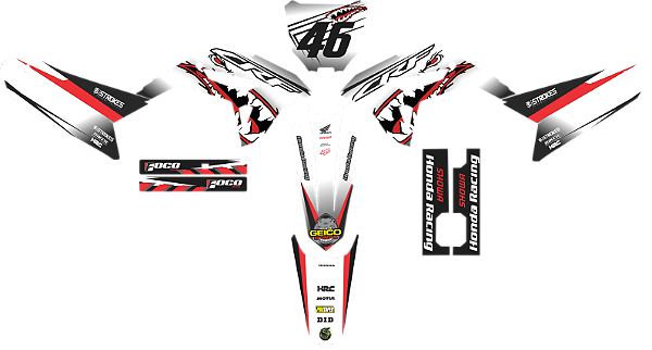 KIT ADESIVOS GRAFICOS CRF230F BIKER R1DE SHARK BRANCO