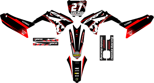 KIT ADESIVOS GRAFICOS CRF230F BIKER R1DE SHARK PRETO