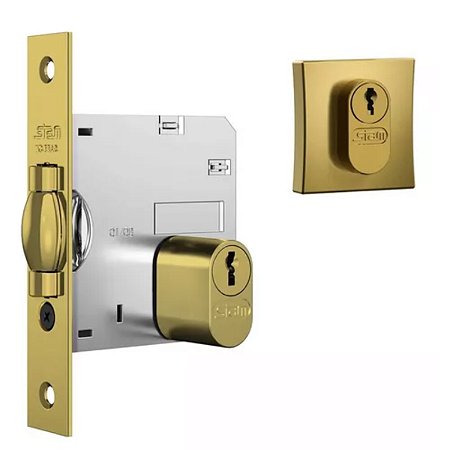 FECHADURA STAM 1005 PIVOTANTE ROLETE CILINDRO 85MM ROSETA QUADRADA GOLD