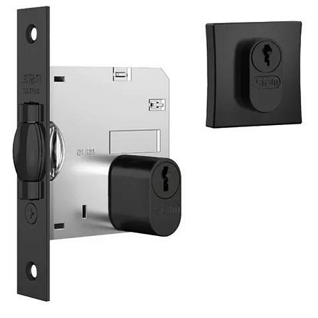 FECHADURA STAM 1005 PIVOTANTE ROLETE CILINDRO 85MM ROSETA QUADRADA PRETA