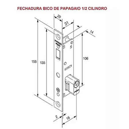 FECHADURA PADO 420 PORTA DE CORRER 1/2 CILINDRO ZAMAC CROMADO