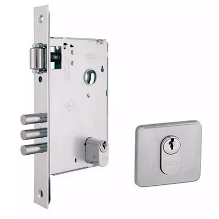 FECHADURA AROUCA 4310/098/90 3 PINOS, ROLETE ESCOVADO