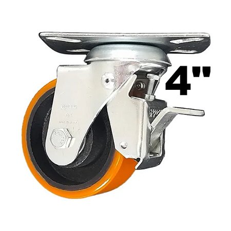 RODÍZIO 4" PLACA GIRATÓRIO COM FREIO 414 REFORÇADO