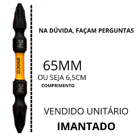 PONTEIRA BITS PHILLIPS PH2 X 65 PONTA DUPLA (IMANTADA) INGCO