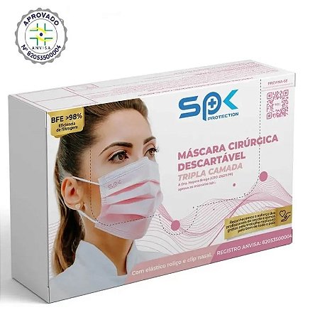 Máscara Descartável Tripla Rosa pacote c/ 50 unidades
