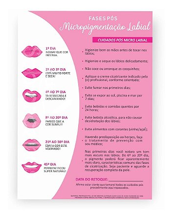 Ficha de cuidados pós procedimento lábial (25 folhas)