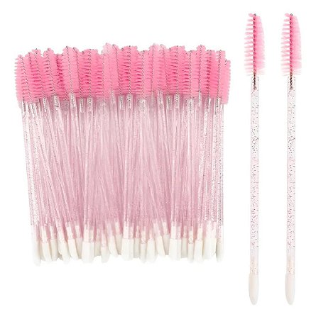 PINCEL APLICADOR/ESCOVINHA DUPLO ROSA GLITTER (50 UNIDADES)
