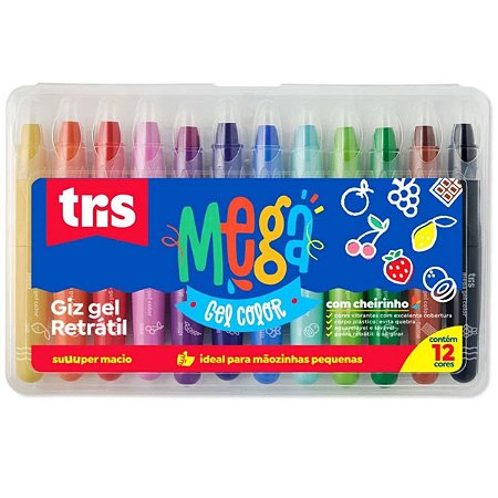 Giz Cera Retratil Tris Mega Gel Color Com Cheirinho 12 Cores