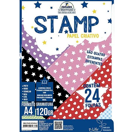 Bloco Papel Criativo Romitec Stamp A4 6 Cores 120g/m² 24 Folhas