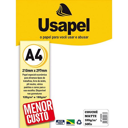 Bloco Couchê Matte Branco Usapel 180g/m² 50 Folhas 210mmx297mm