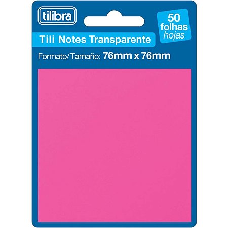 Bloco Notas Adesivas Tilibra Tili Notes Transparente Rosa 76x76mm 50 Folhas