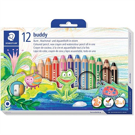 Lápis de Cor Staedtler Buddy 12 Cores Jumbo + Apontador Jumbo