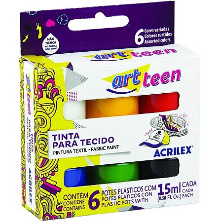 Tinta de Tecido Art Teen 15ml Acrilex 6 Cores