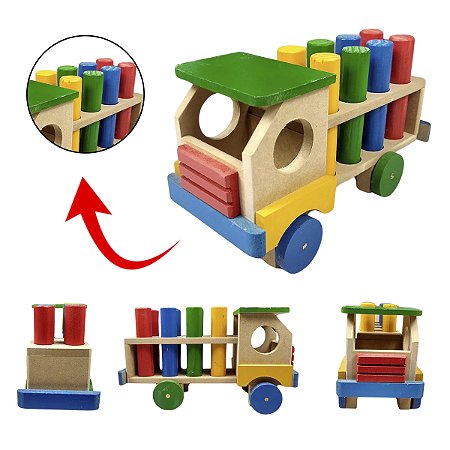 Caminhão Com Pinos De Madeira - Brinquedo Educativo Madeira