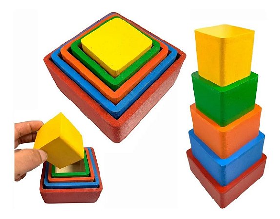 Brinquedo Infantil Montessori Cubo Encaixe Madeira Colorido