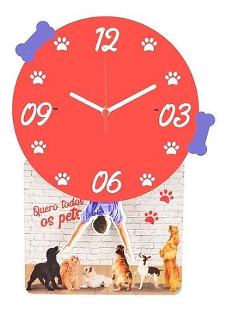 Relógio De Parede Pendulo Cachorros Gatos Pet´s Veterinária