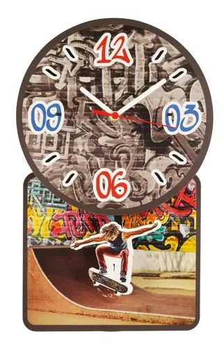 Relógio Parede Pendulo Skate Sk8 Decoração Quarto Presente