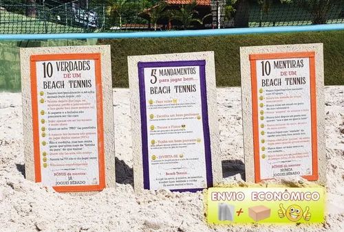 Kit Trio Quadro Decor Beach Tennis Engraçadas Envio Econômico