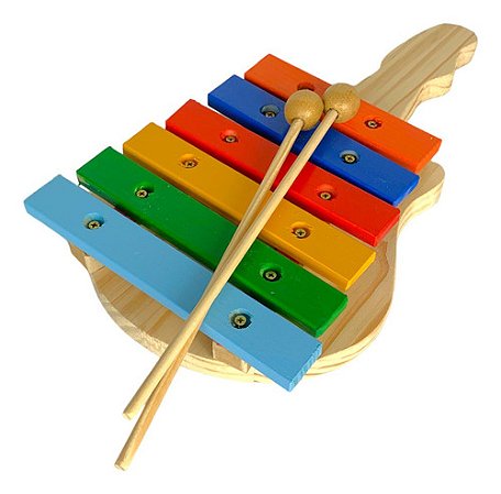 XILOFONE INFANTIL PEDAGÓGICO 6 NOTAS COLORIDO C/ 2 BAQUETAS GUITARRA