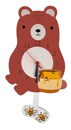 Relógio Infantil Quarto de Criança Com Pêndulo Urso