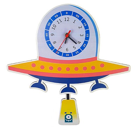 Relógio Infantil Quarto de Criança Com Pêndulo Nave Espacial