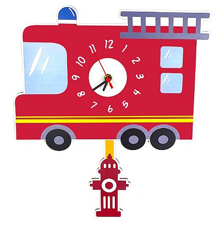 Relógio Infantil Quarto de Criança Com Pêndulo Caminhão Bombeiro